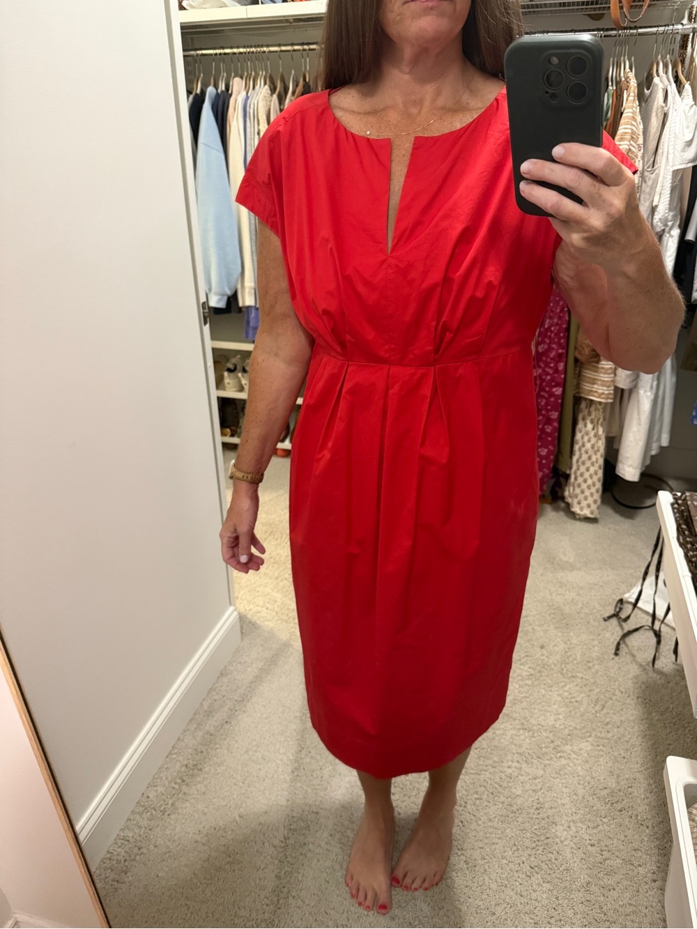 Ann Taylor Red Cap Sleeve knee length Dress 14